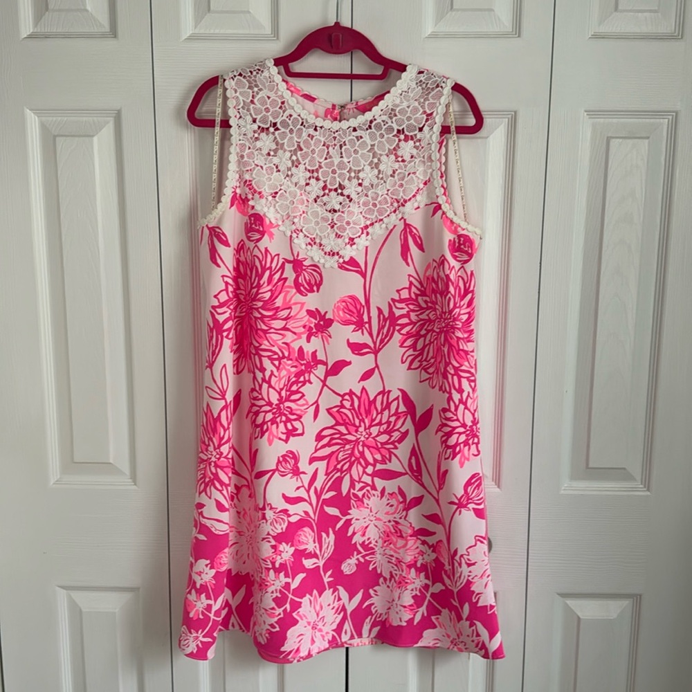 Lilly Pulitzer Pink and White Floral Lace-Trim Mini Dress
